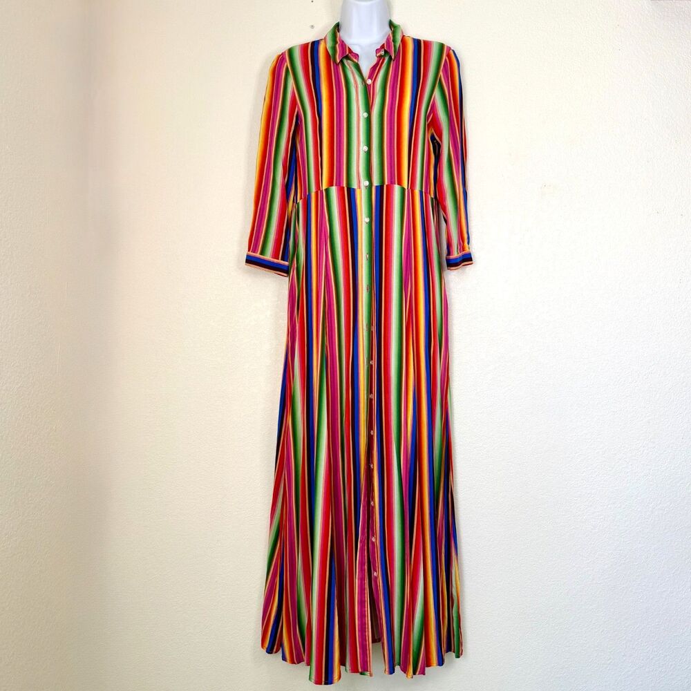 Philosophy Rainbow Striped Maxi Shirt Dress Size 6 Like New